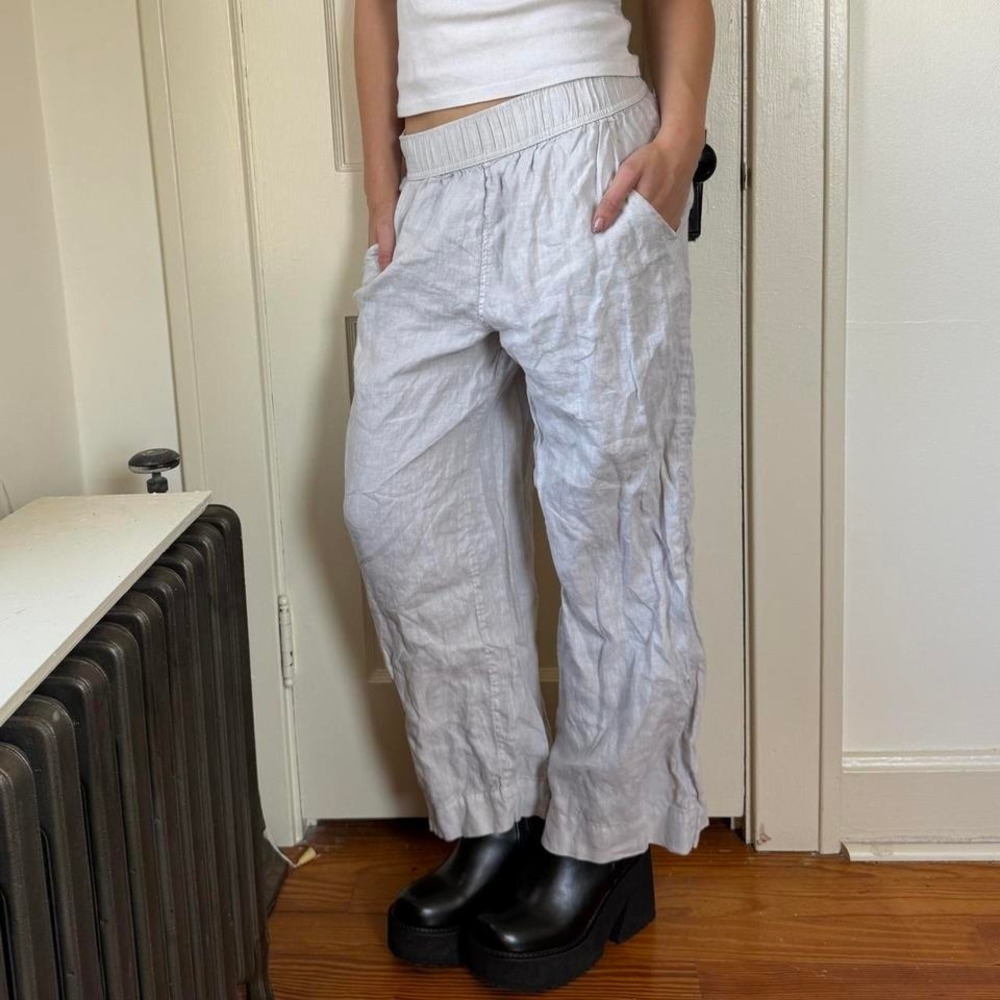 Vintage 90s y2k low rise white cream linen wide leg pants